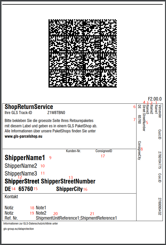 GLS SHOP RETURN Label 1